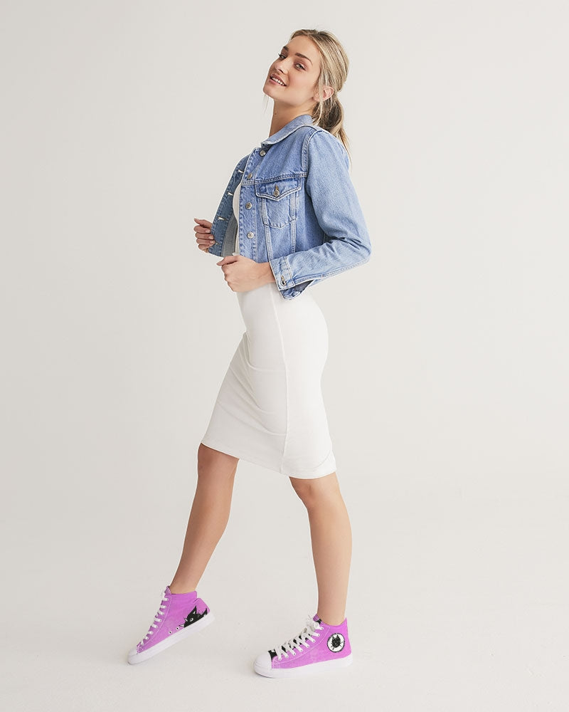 Barbie, Pink, converse-style, high top sneaker, cats, art, autism, Laguna Beach, skate shoe, neurodiversity, custom design, original art, kicks, women's shoes  Edit alt text