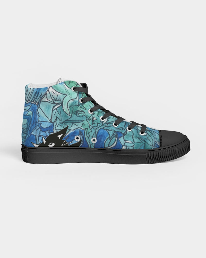 Purrr! Sammie at Sea Kitty Kicks Women's Hightop Canvas Shoe - Black Sole