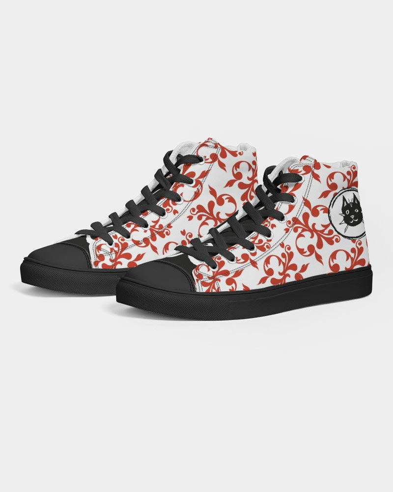 red, high top canvas, converse, cats., autism, autistic artists, autism business, sustainably sourced, custom kicks, sneakers, art, art apparel, Laguna Beach, skate shoes, cats