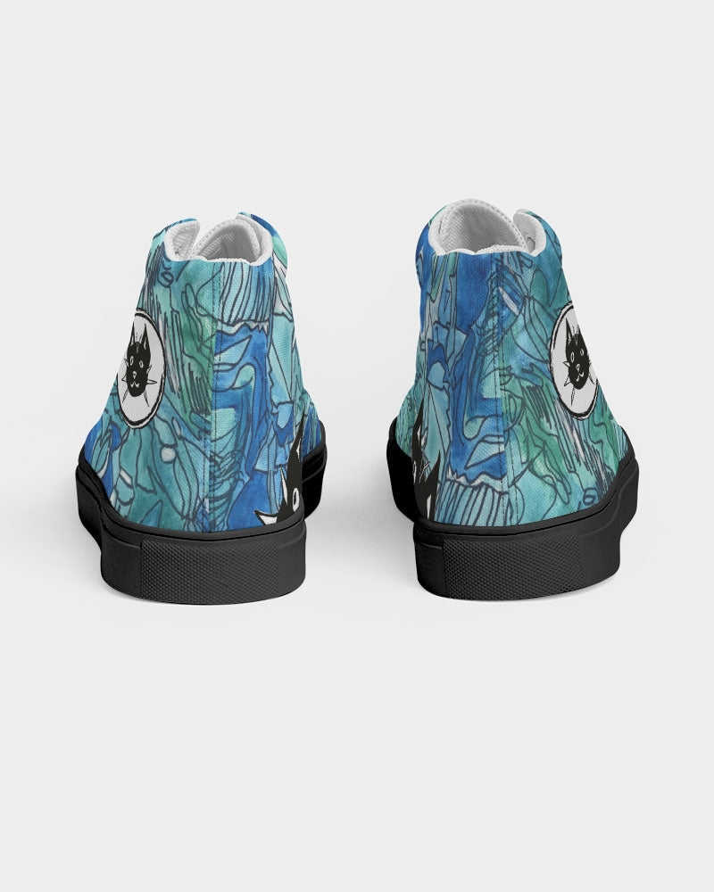 Purrr! Sammie at Sea Kitty Kicks Women's Hightop Canvas Shoe - Black Sole