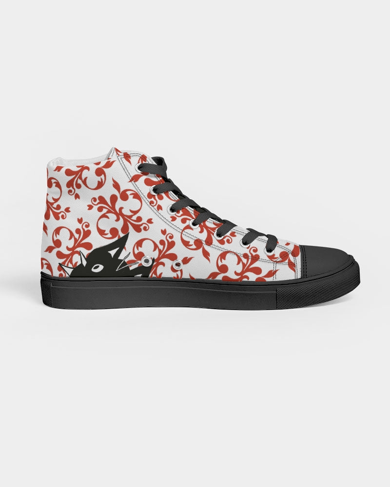 red, high top canvas, converse, cats., autism, autistic artists, autism business, sustainably sourced, custom kicks, sneakers, art, art apparel, Laguna Beach, skate shoes, cats