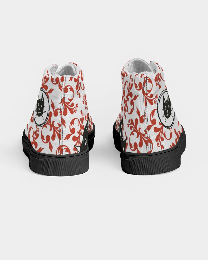 red, high top canvas, converse, cats., autism, autistic artists, autism business, sustainably sourced, custom kicks, sneakers, art, art apparel, Laguna Beach, skate shoes, cats