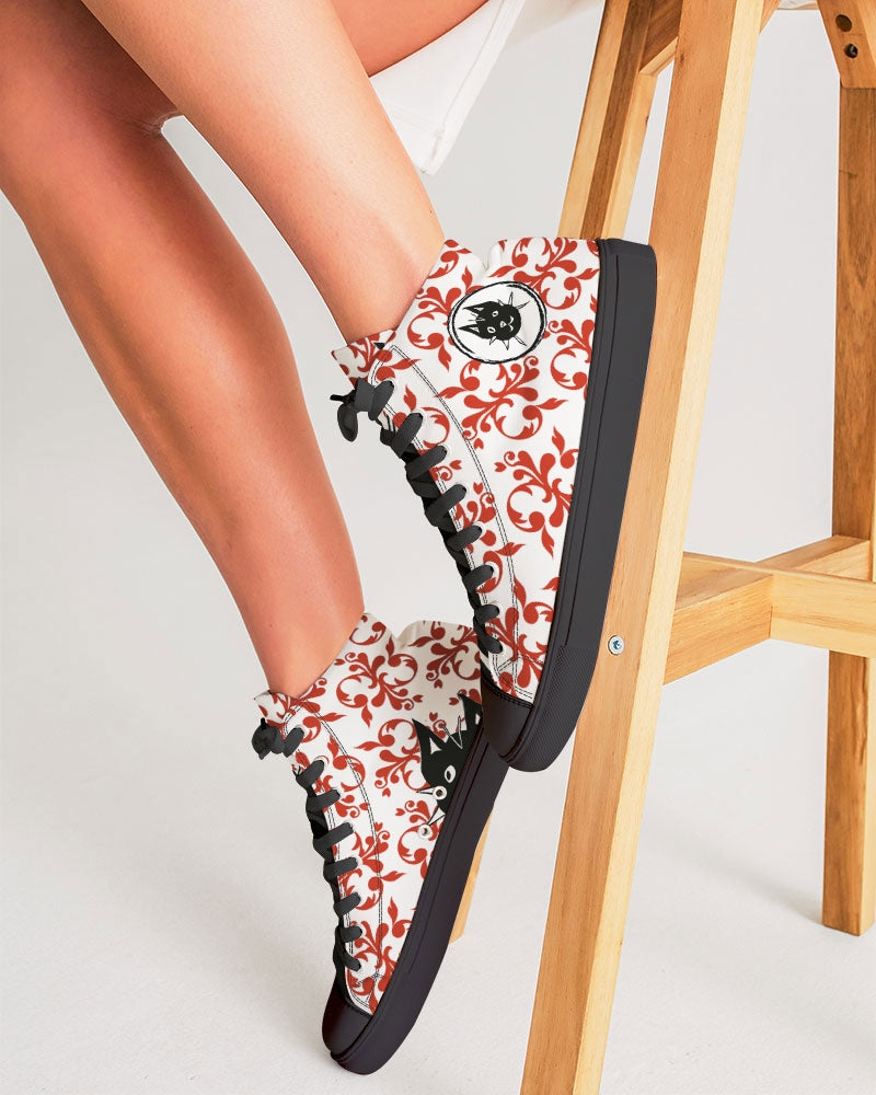 red, high top canvas, converse, cats., autism, autistic artists, autism business, sustainably sourced, custom kicks, sneakers, art, art apparel, Laguna Beach, skate shoes, cats