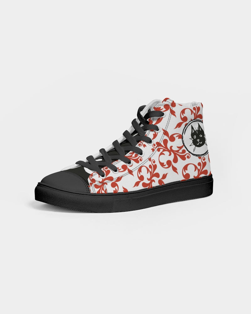 red, high top canvas, converse, cats., autism, autistic artists, autism business, sustainably sourced, custom kicks, sneakers, art, art apparel, Laguna Beach, skate shoes, cats