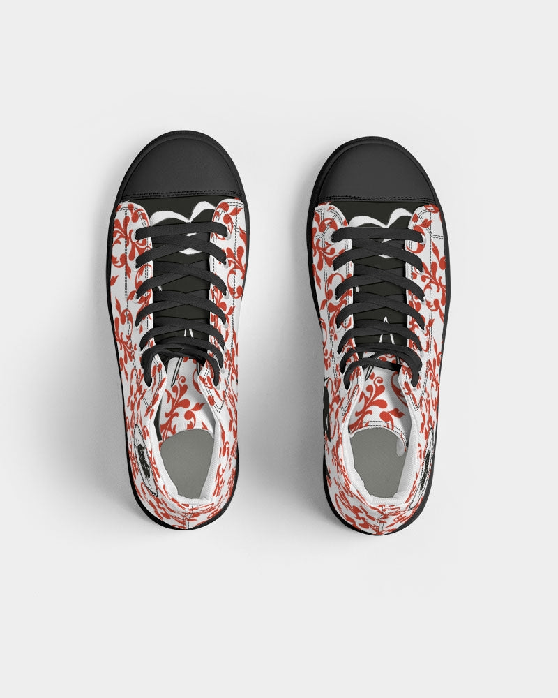 red, high top canvas, converse, cats., autism, autistic artists, autism business, sustainably sourced, custom kicks, sneakers, art, art apparel, Laguna Beach, skate shoes, cats