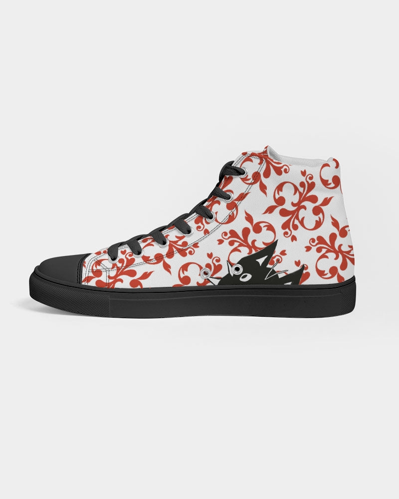 red, high top canvas, converse, cats., autism, autistic artists, autism business, sustainably sourced, custom kicks, sneakers, art, art apparel, Laguna Beach, skate shoes, cats